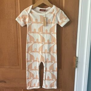 Milkbarn Girls Short Sleeve One Piece Pink Elephant Romper, New 6-12 MO
